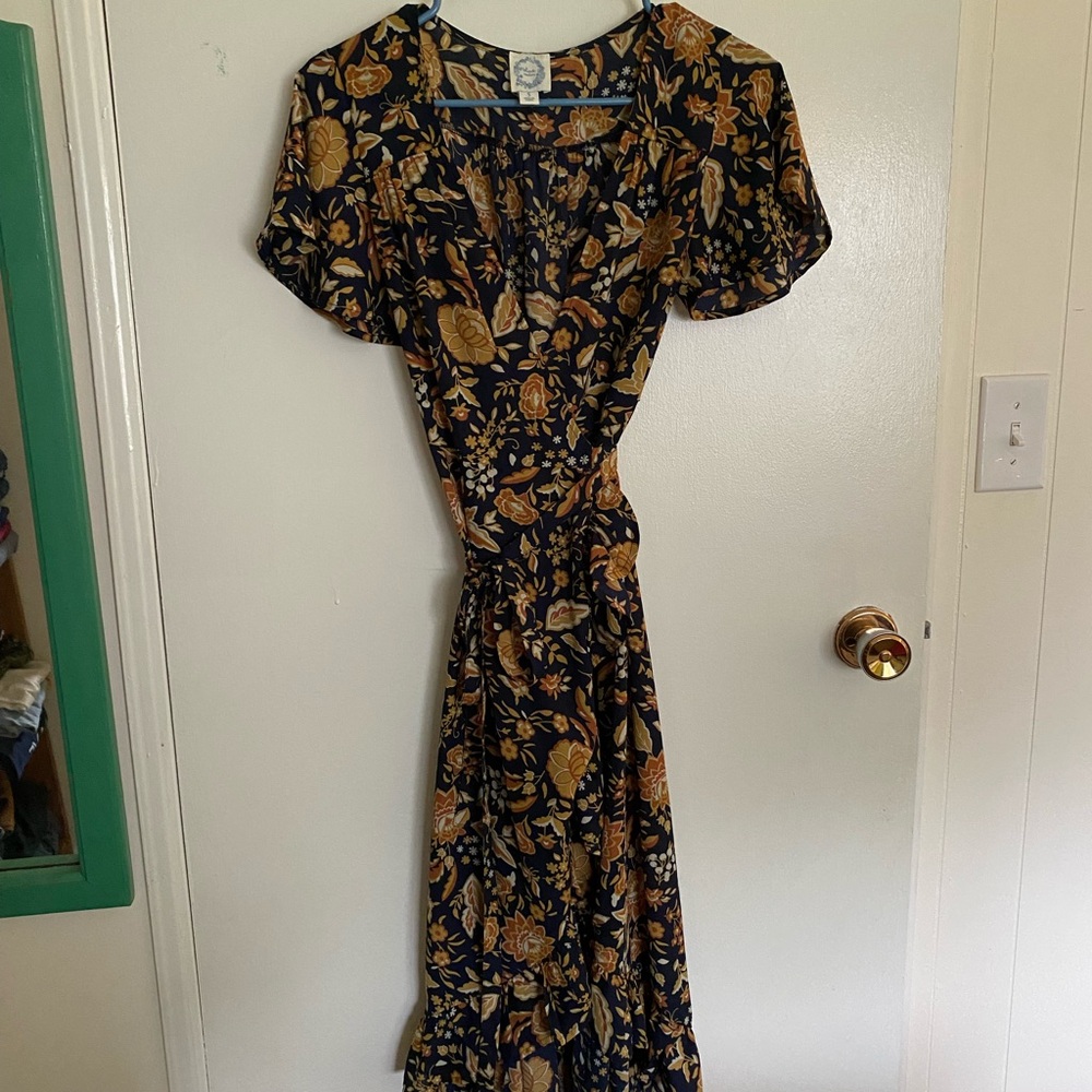 Blue Rain Autumn Floral Maxi Dress